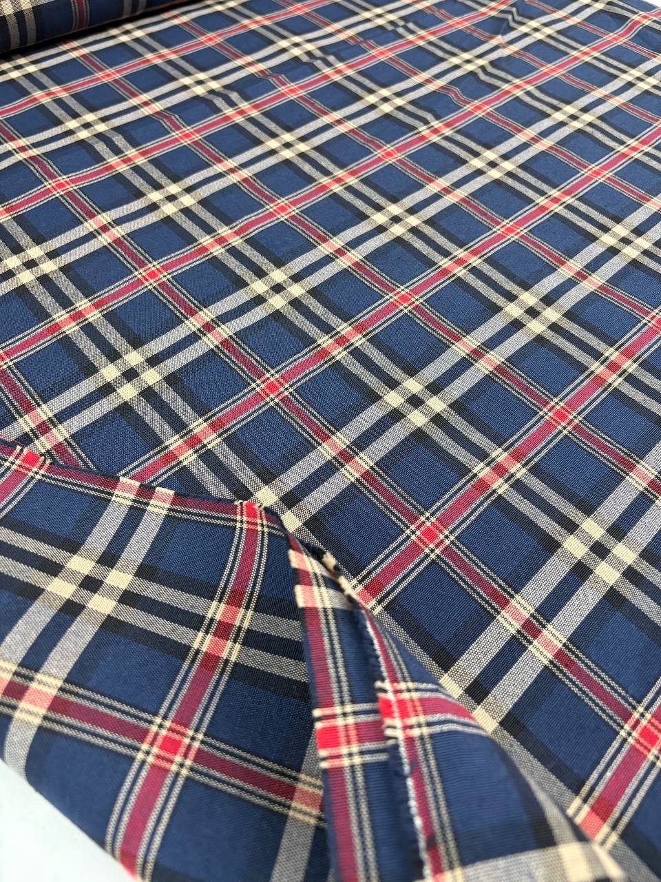 Tartan Cotone Tinto In Filo Quadro Blu