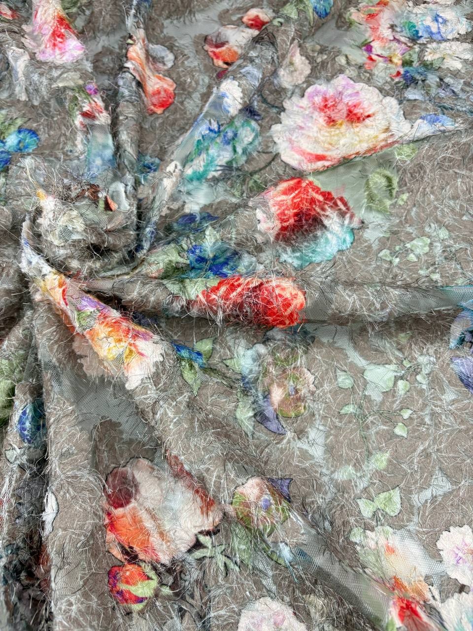 Tulle Elastico Piume Fantasia Floreale