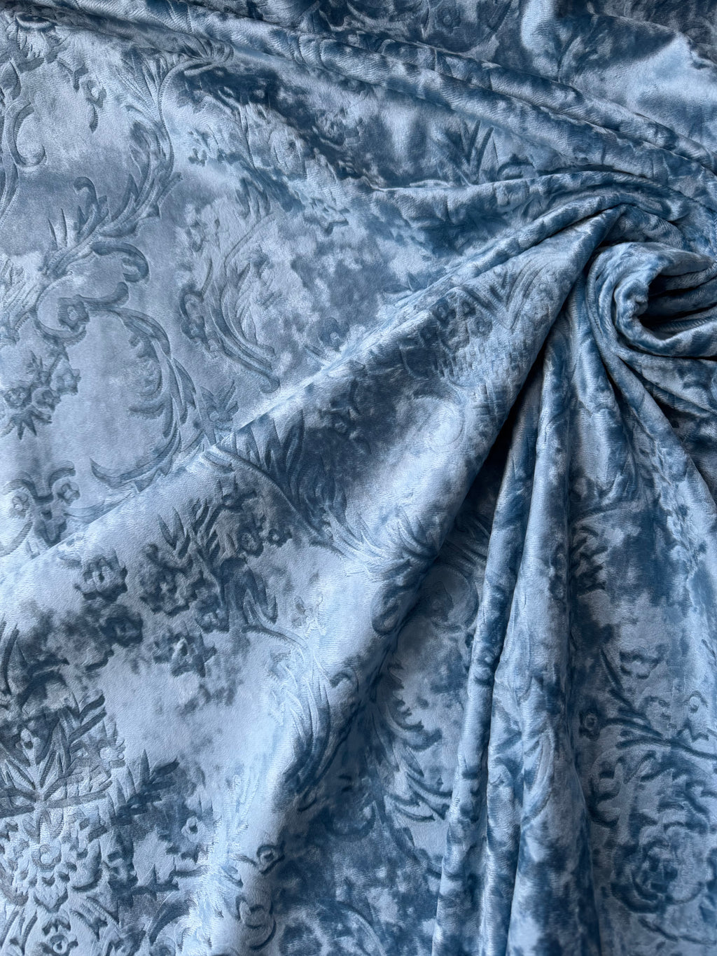 Damascato Jacquard Barocco Velluto Operato Celeste Polvere Doppia Altezza