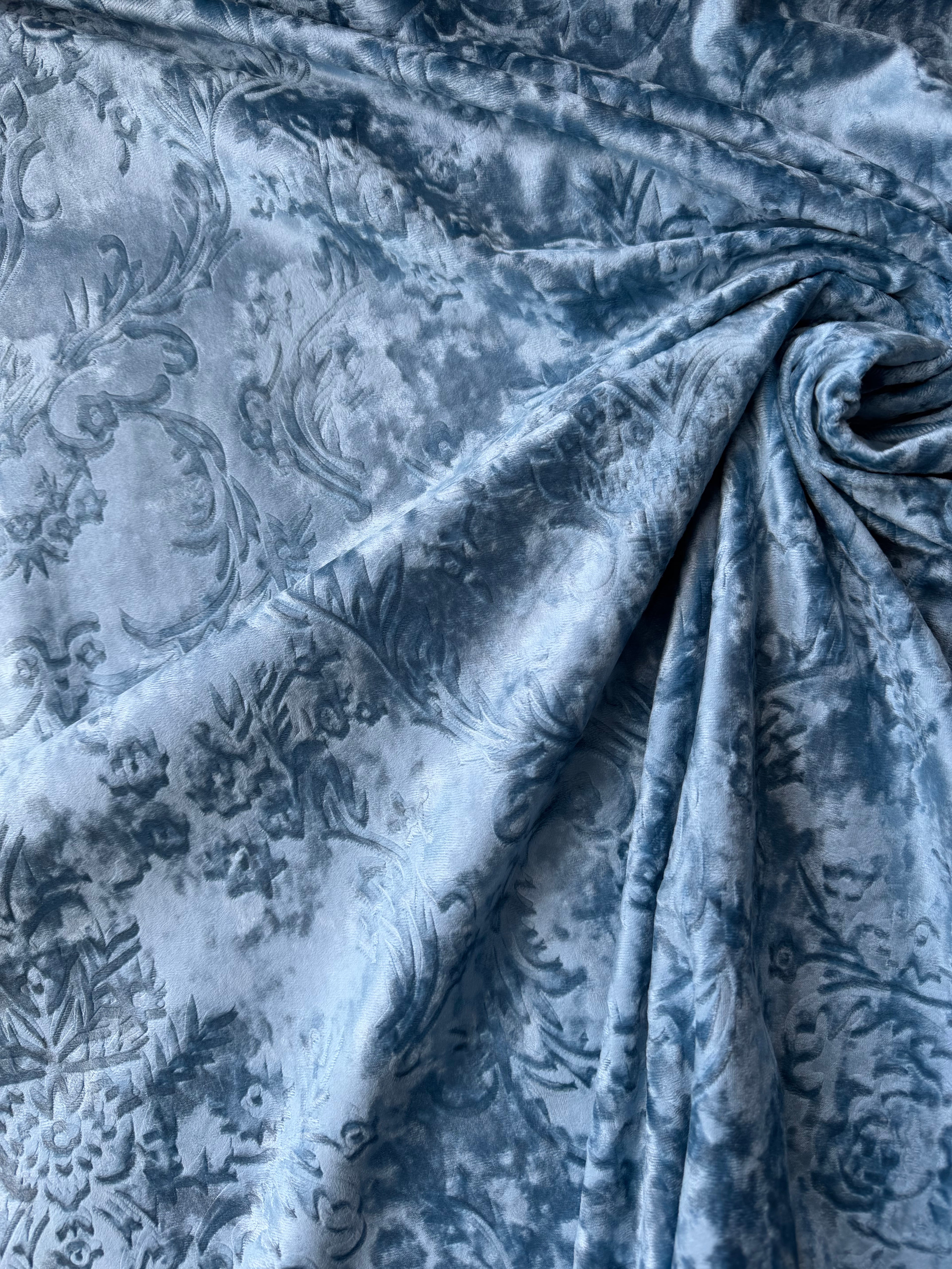 Damascato Jacquard Barocco Velluto Operato Celeste Polvere Doppia Altezza