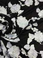 Tulle Elastico Nero Floreale 3D - WorldTessuti