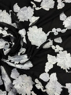 Tulle Elastico Nero Floreale 3D - WorldTessuti