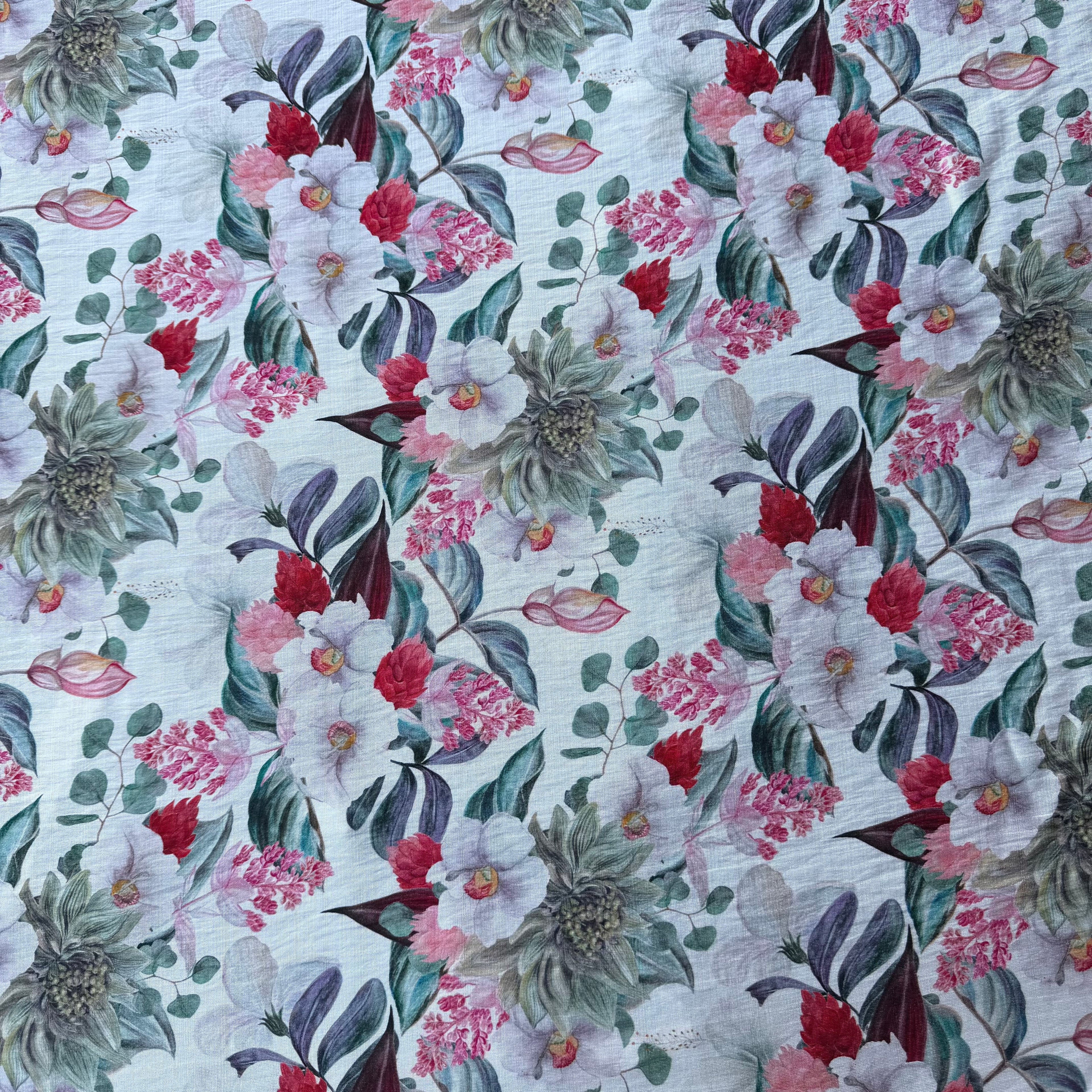 Tessuto Misto Lino/Viscosa Ritratto Floreale