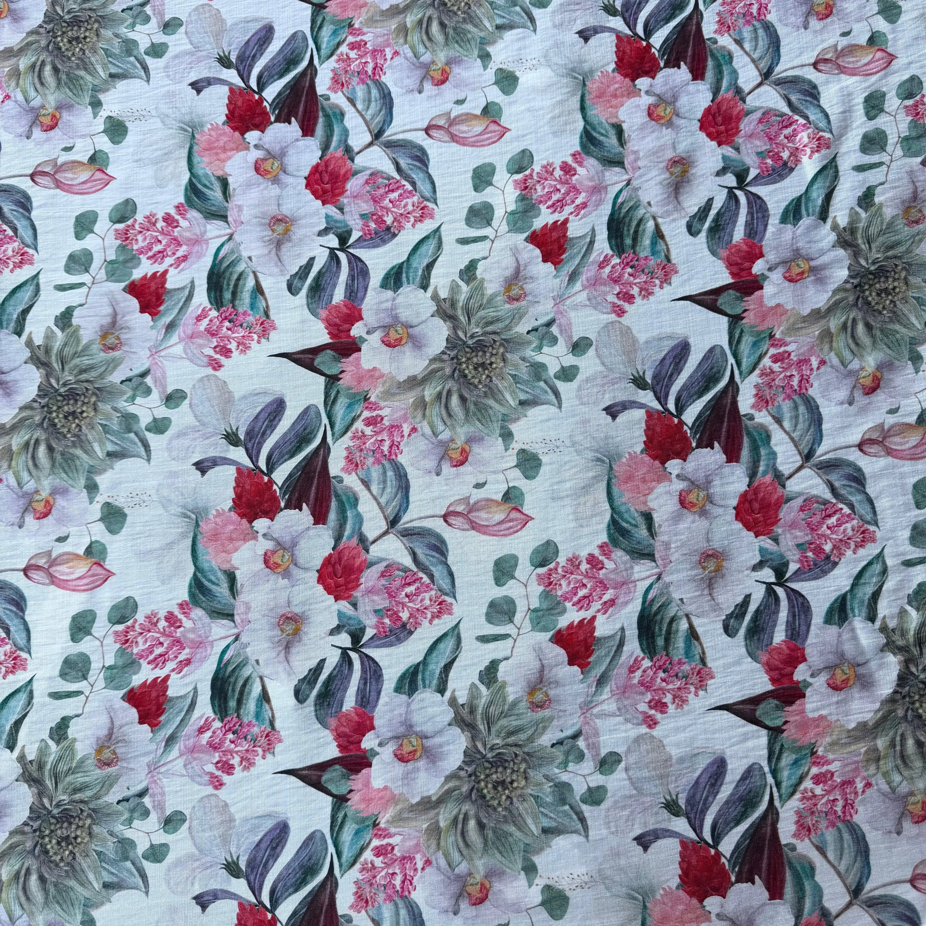 Tessuto Misto Lino/Viscosa Ritratto Floreale