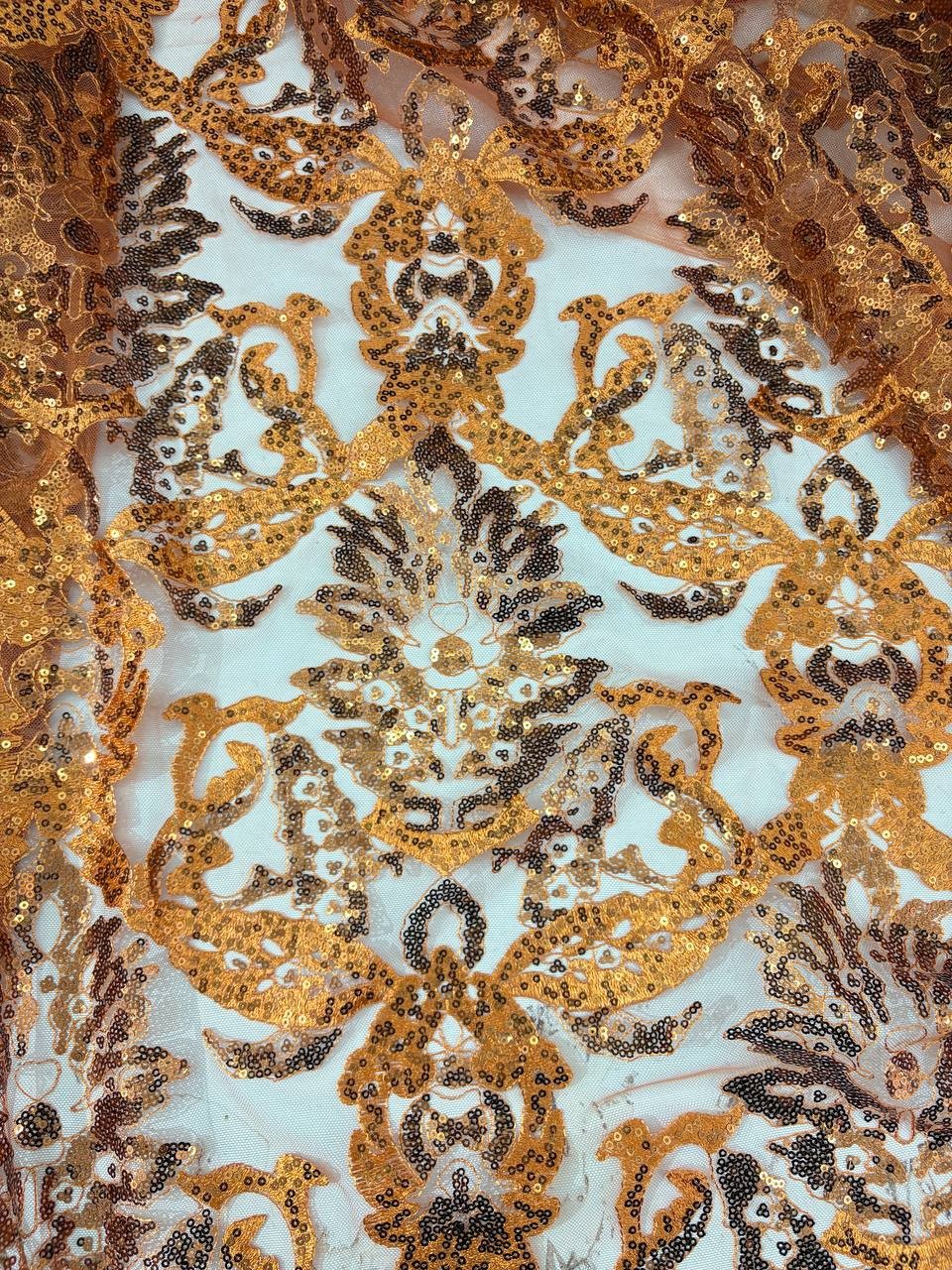 Pizzo Pailettes Arancio Zucca - WorldTessuti