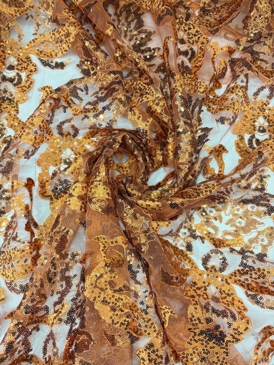 Pizzo Pailettes Arancio Zucca - WorldTessuti