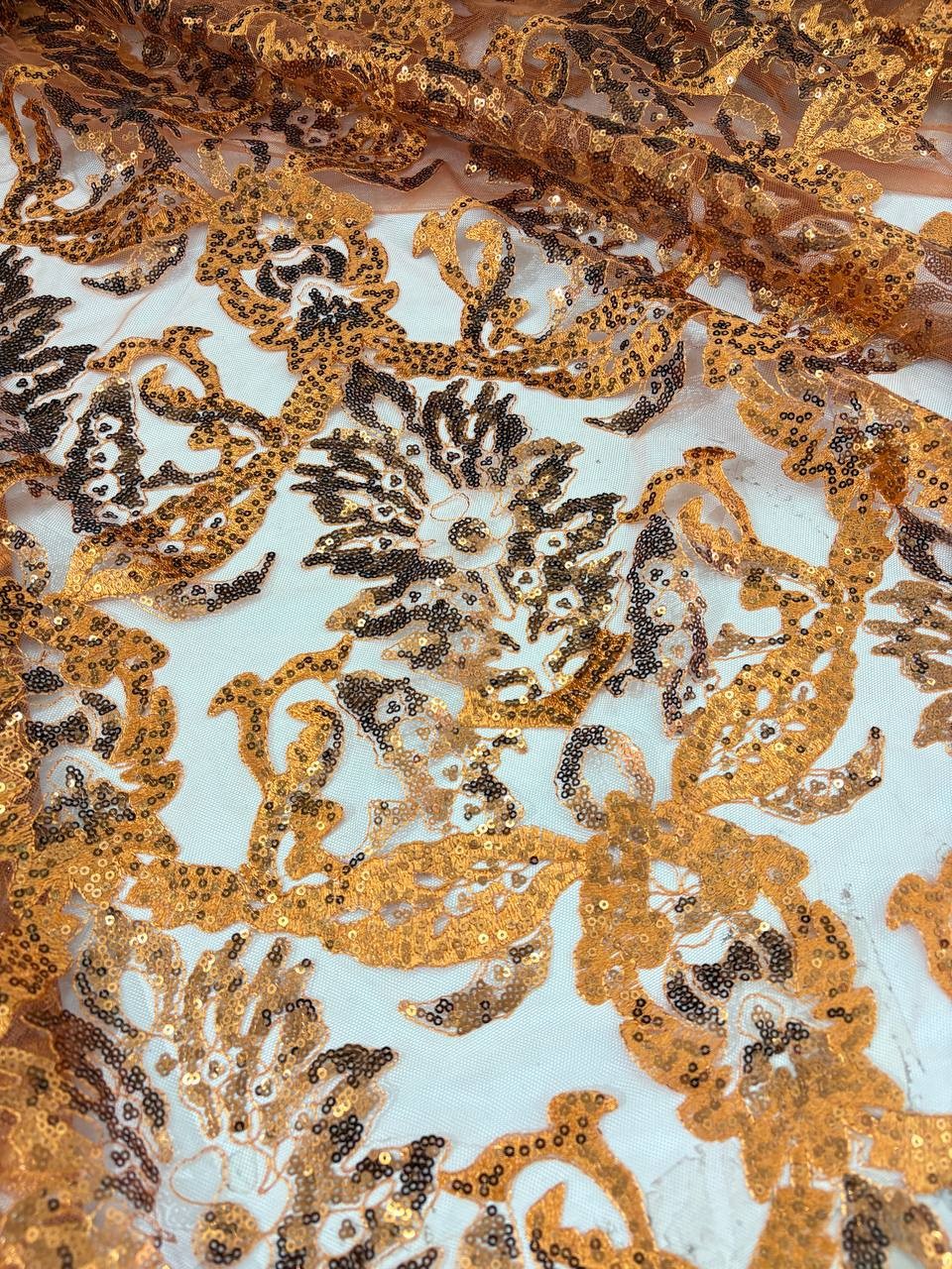 Pizzo Pailettes Arancio Zucca - WorldTessuti