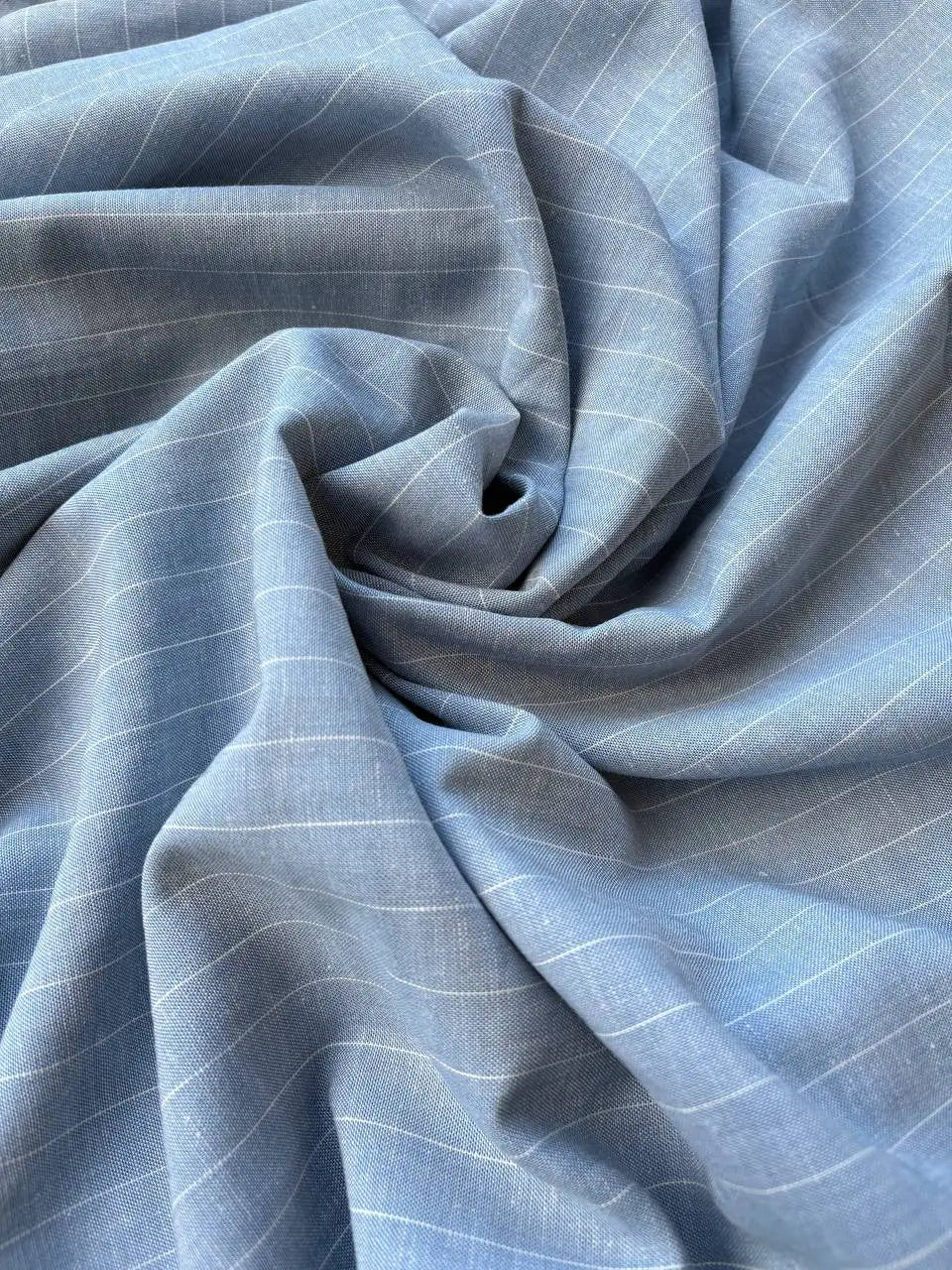 Tessuto Gessato Puro Lino Celeste Chiaro - WorldTessuti