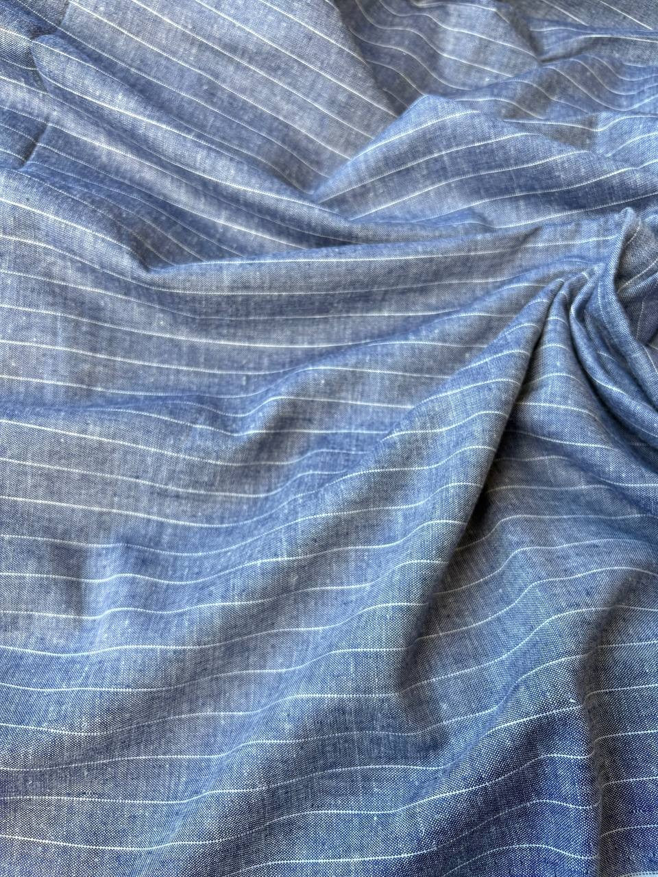Tessuto Gessato Puro Lino Jeans