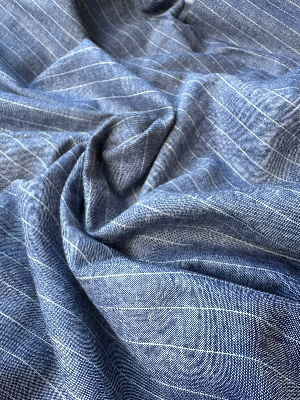 Tessuto Gessato Puro Lino Jeans