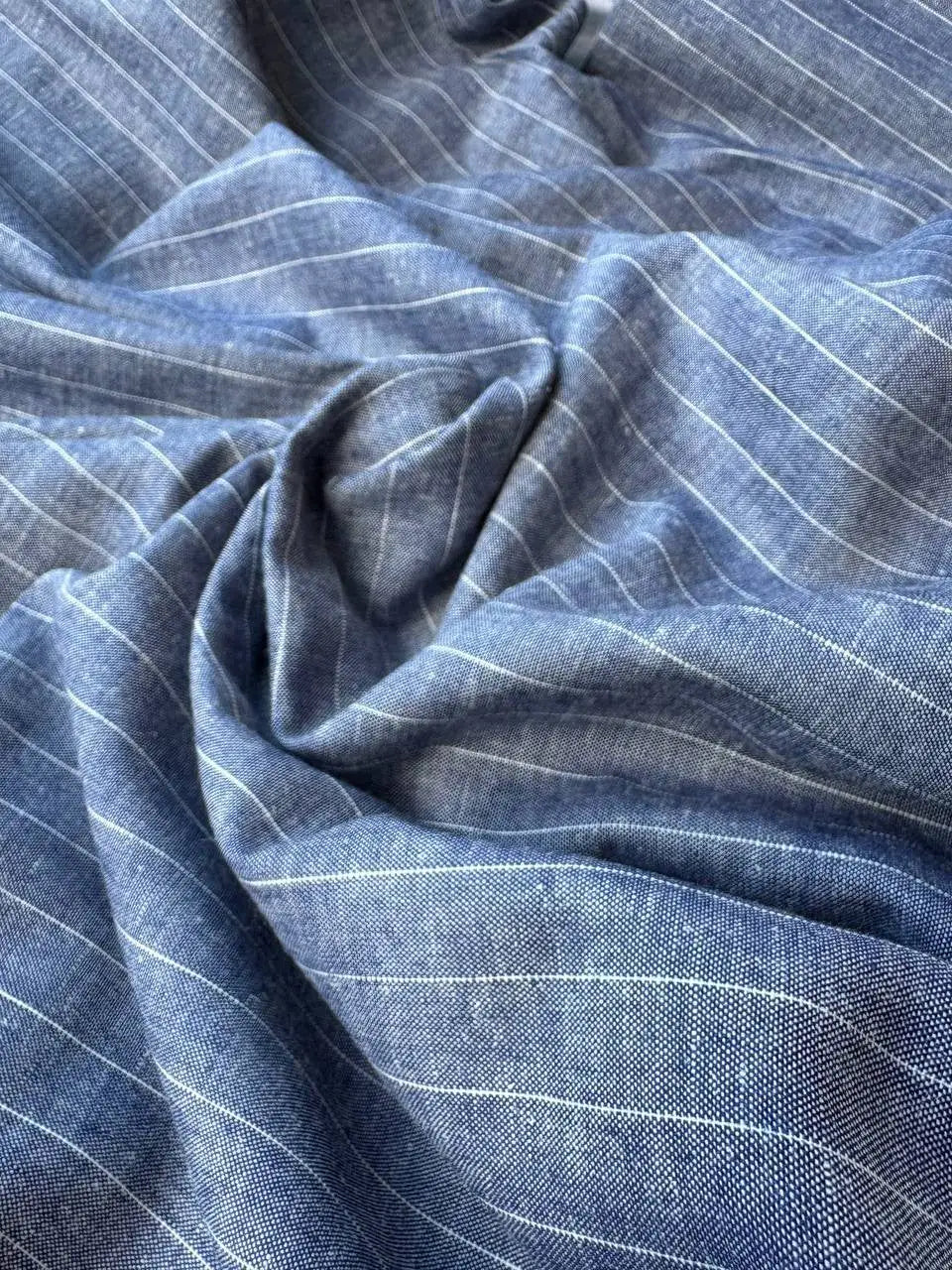 Tessuto Gessato Puro Lino Jeans - WorldTessuti