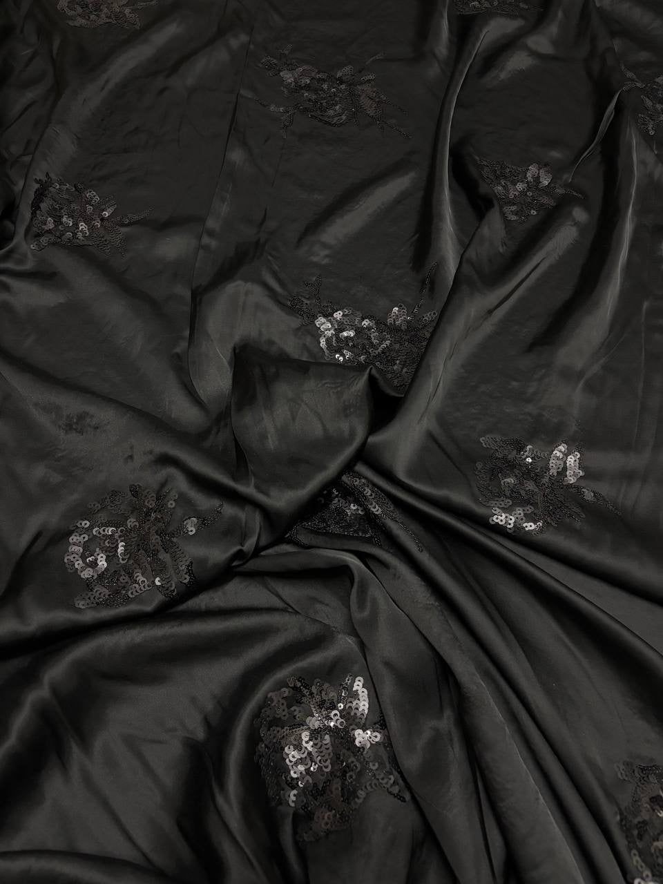Satin Manoseta Applicazioni Pailettes Ricamata Nero