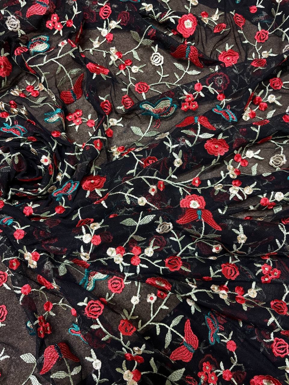 Tulle Elastico Fantasia Floreale Bosco