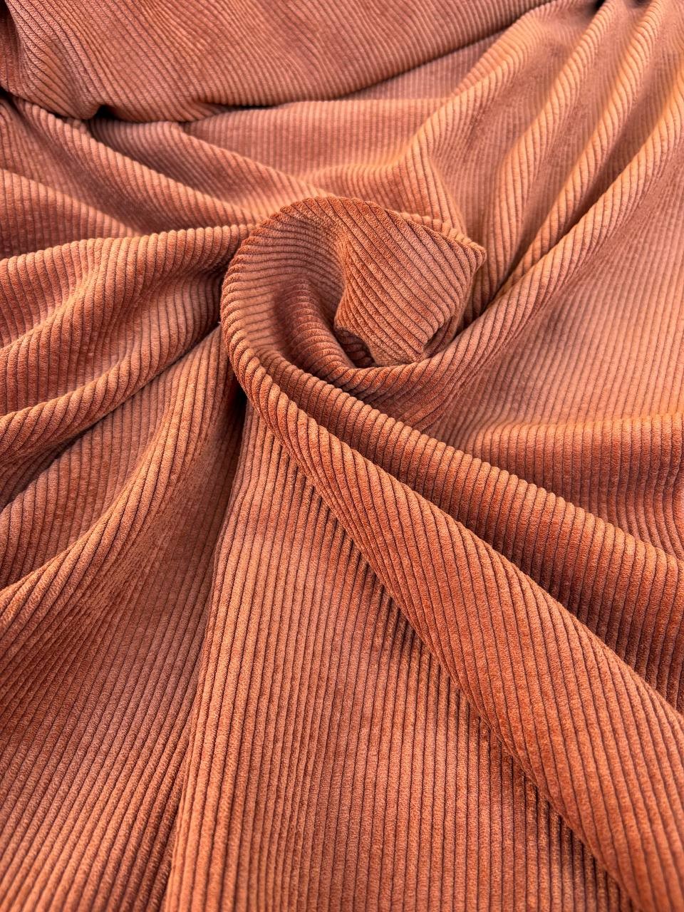 Velluto Rigatino Cotone Arancio Mattone