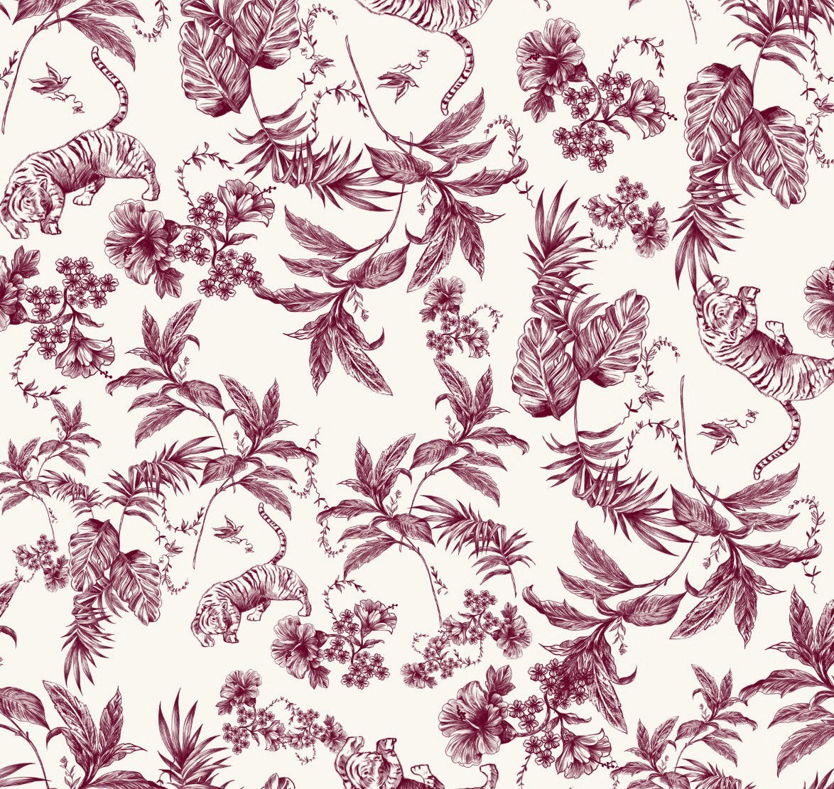 Duchessa Stile Tela de jouy Animalier Bordeaux