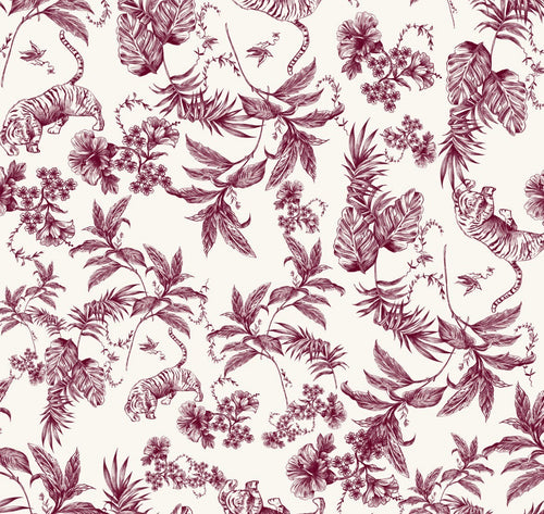 Duchessa Stile Tela de jouy Animalier Bordeaux - WorldTessuti
