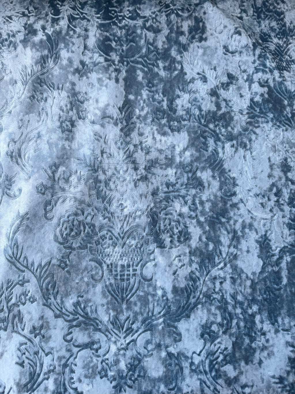 Damascato Jacquard Barocco Velluto Operato Celeste Polvere Doppia Altezza