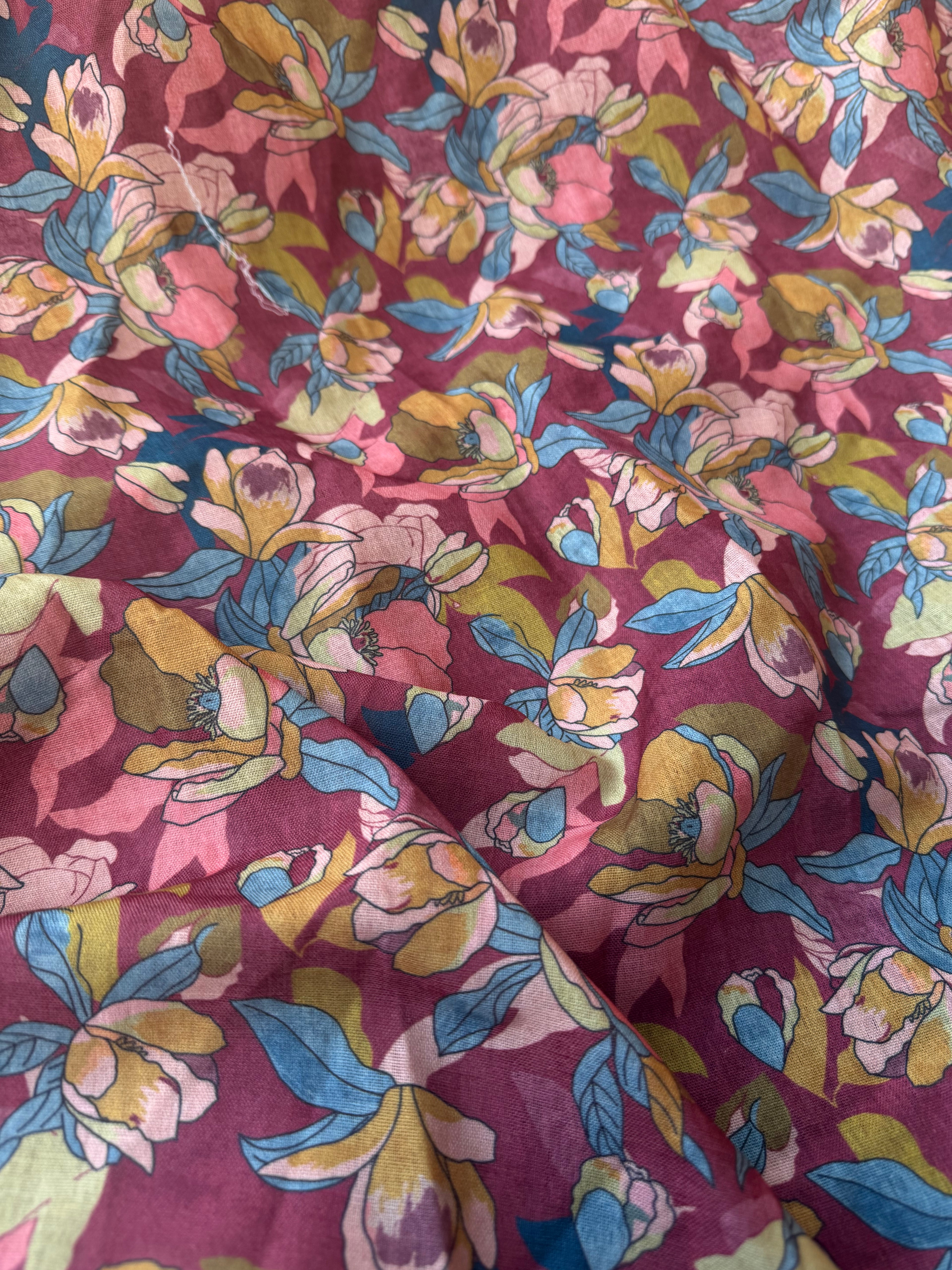 Tessuto Misto Lino Novello Fiore Floreale