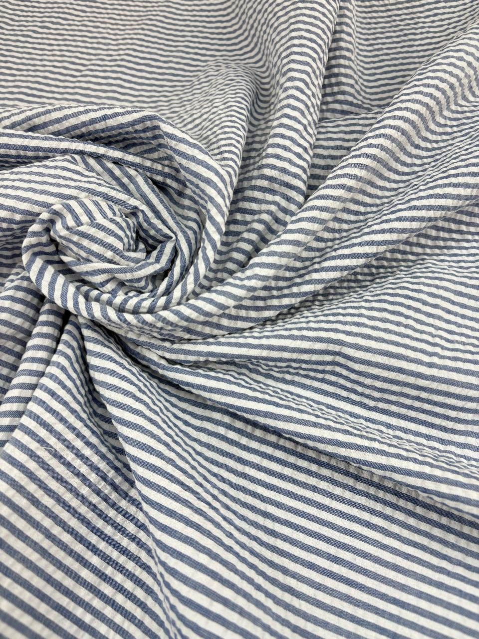 Tessuto Cotone Clo Clo Rigato Azzurro