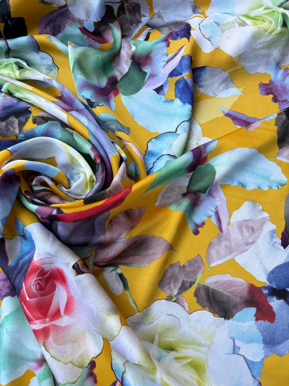 Tessuto Satin Floreale SAHARA GIALLO (sottoprezzo)