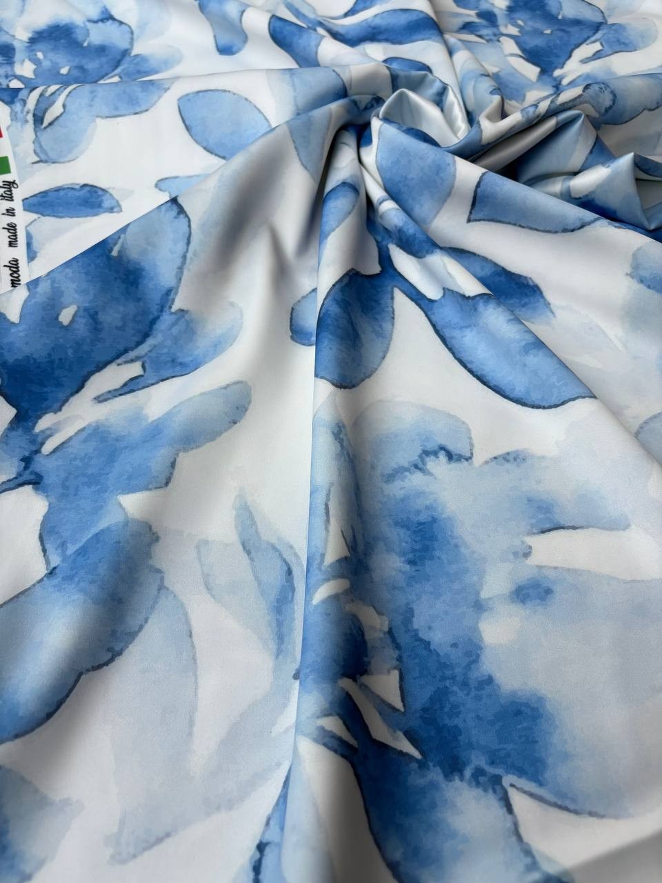 Tessuto Rasone Elastico Floreale Blu Mare