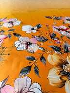 Tessuto Rasone Elastico Floreale Balza Sfumato Arancio - WorldTessuti