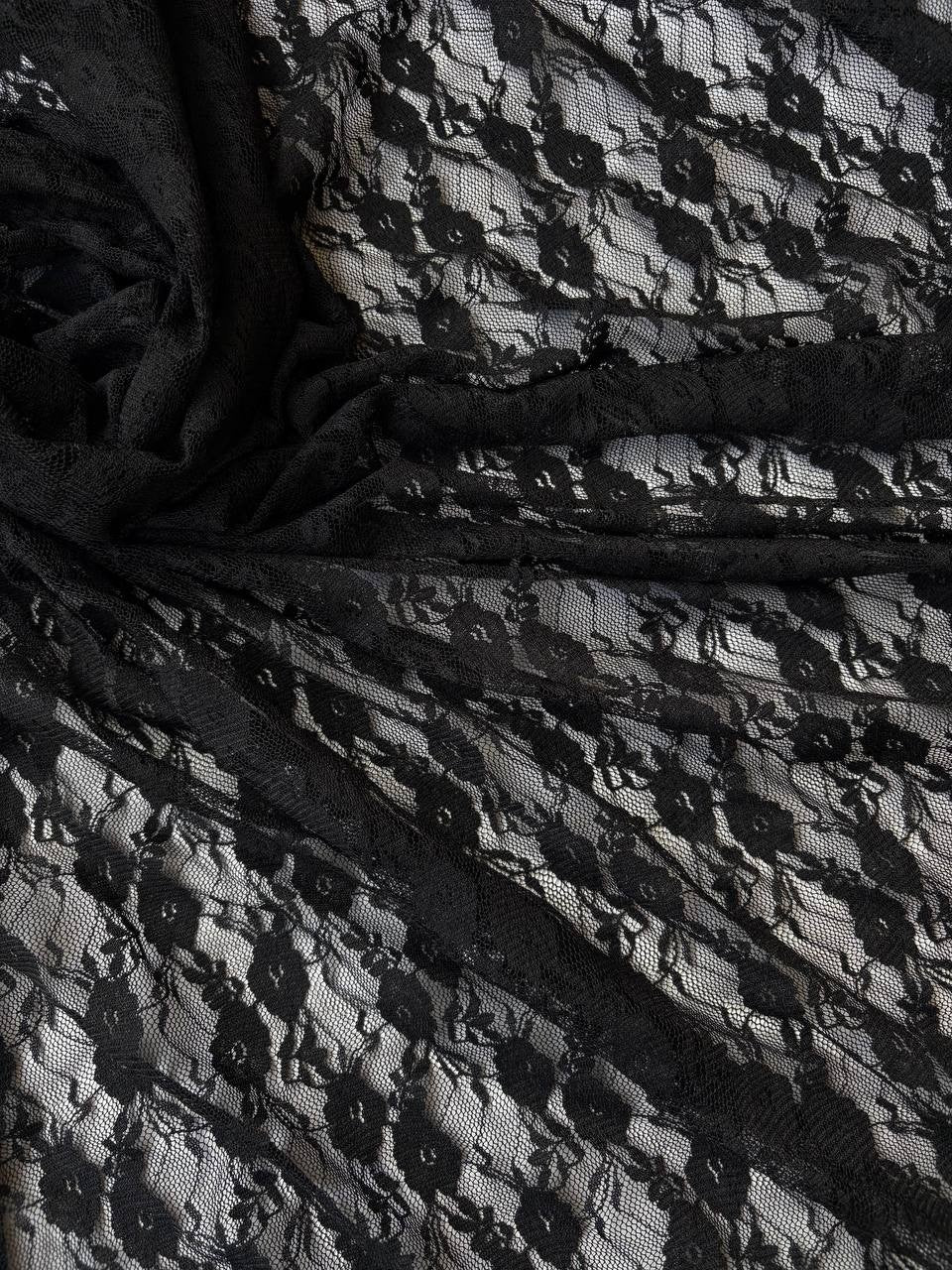 Pizzo Macrame Fiore Nero Bielastico