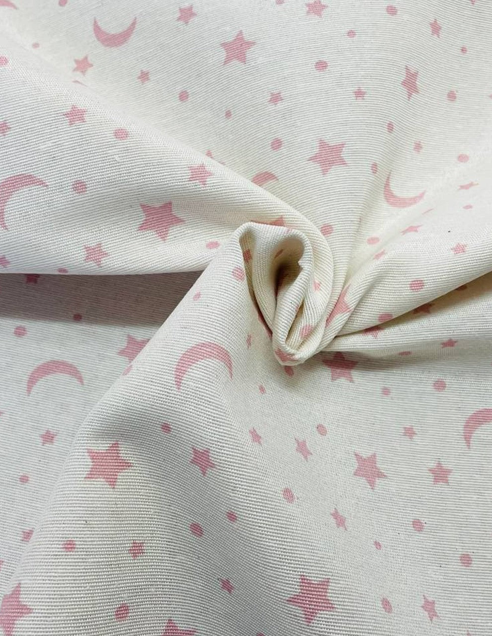 Tessuto Cotone Loneta Stelle Luna Rosa Celeste