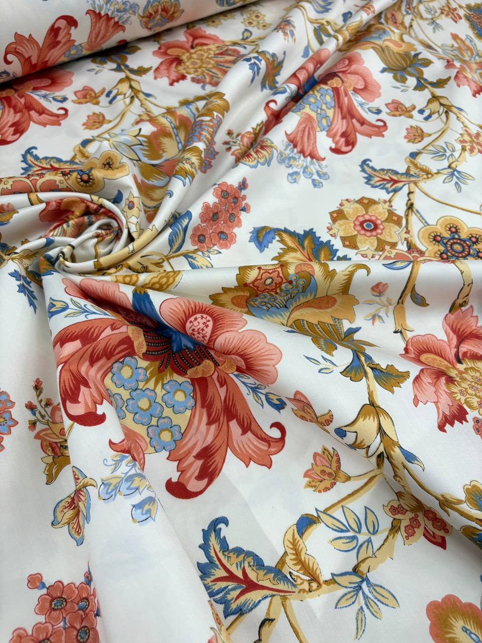 Tessuto Rasatello Cotone Floreale Arancio SOTTOPREZZO