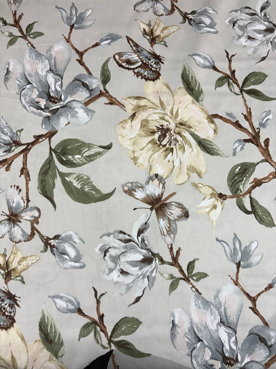 Tessuto Rasatello Cotone Floreale Abstract Perla SOTTOPREZZO