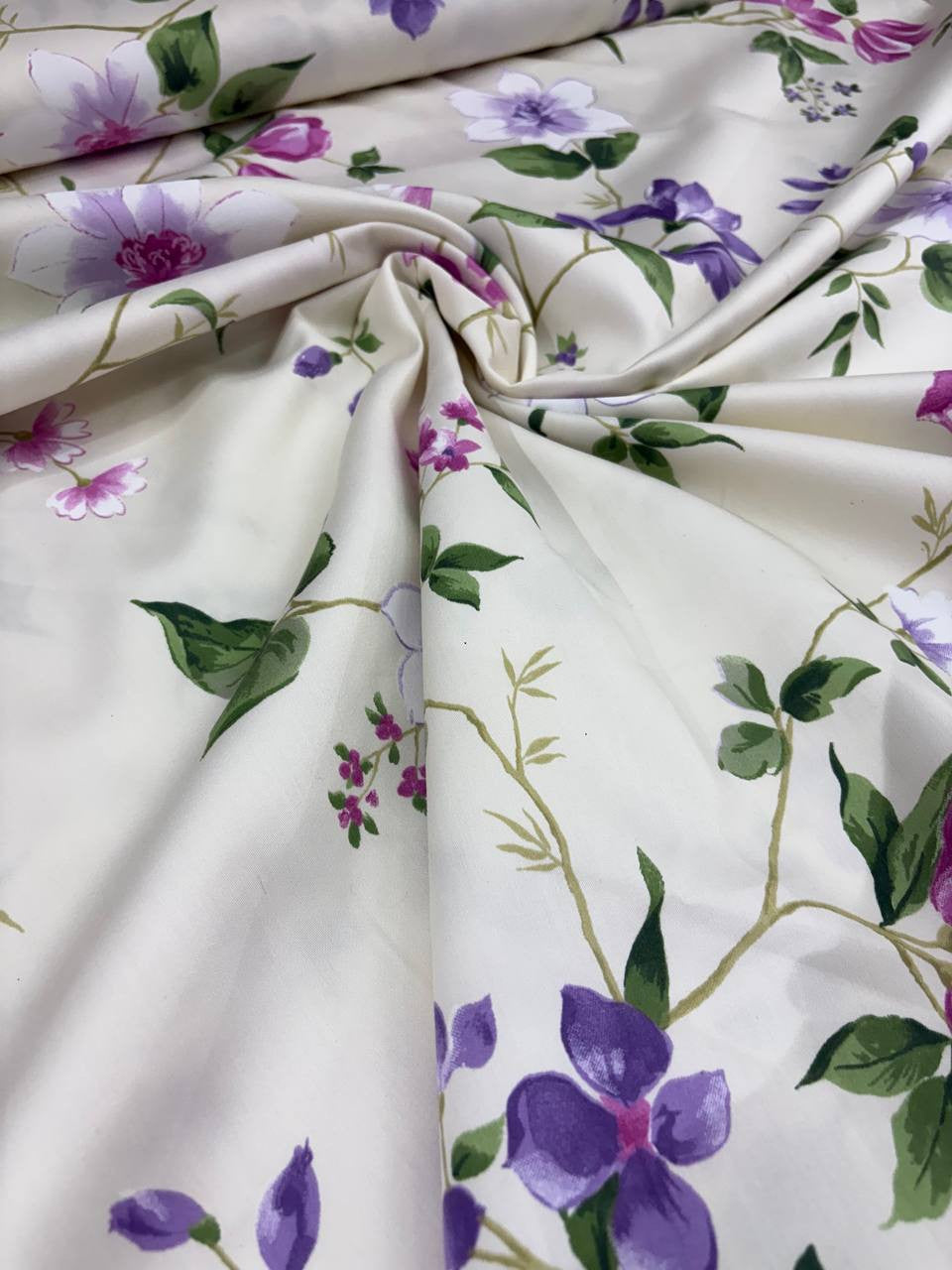 Rasatello Cotone Floreale Sanderson Lilla Boquet SOTTOPREZZO