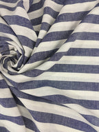 Tessuto Riga Larga Blu Puro Lino - WorldTessuti