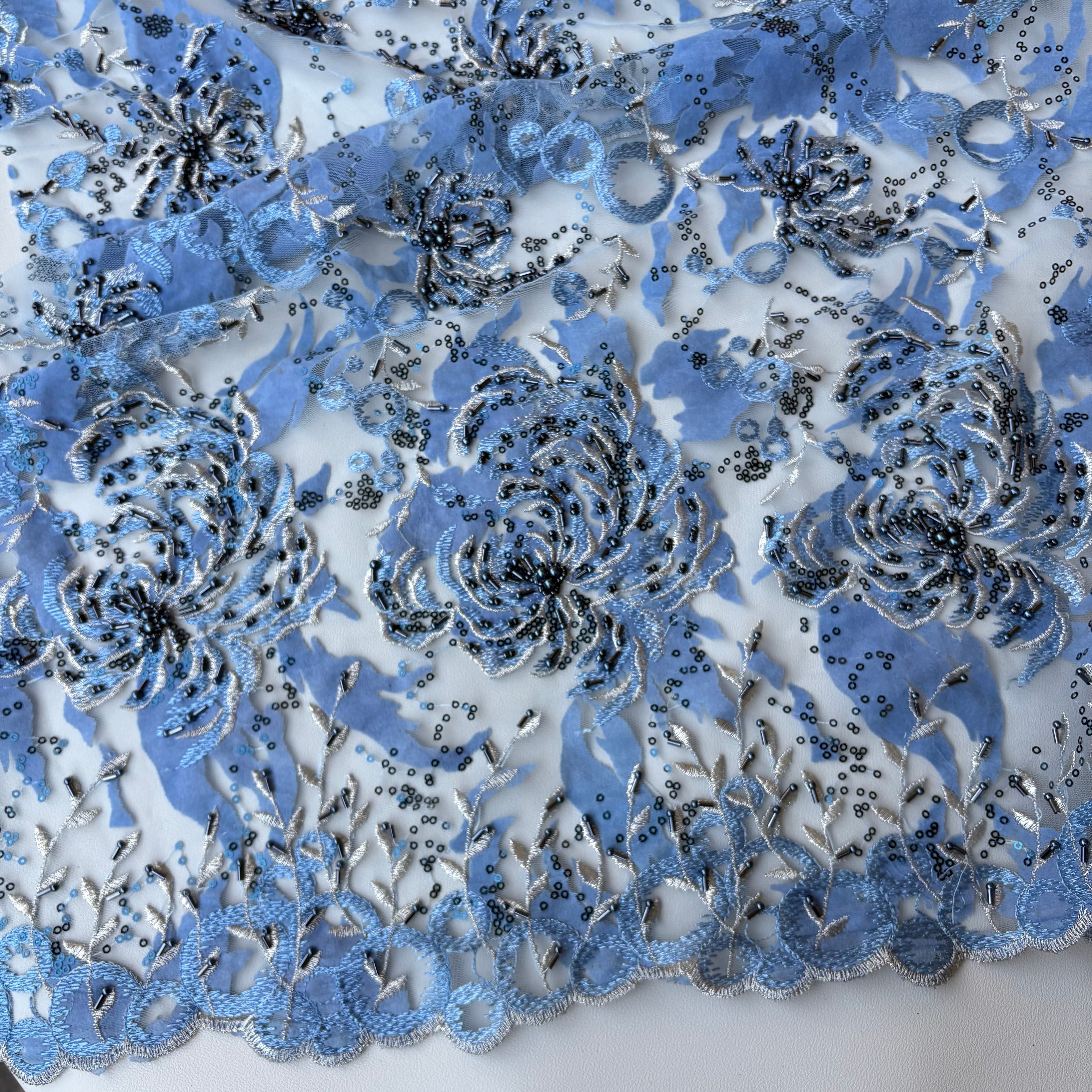 Scampolo Pizzo Cerimonia floreale celeste 1,40x1,30 celeste polvere