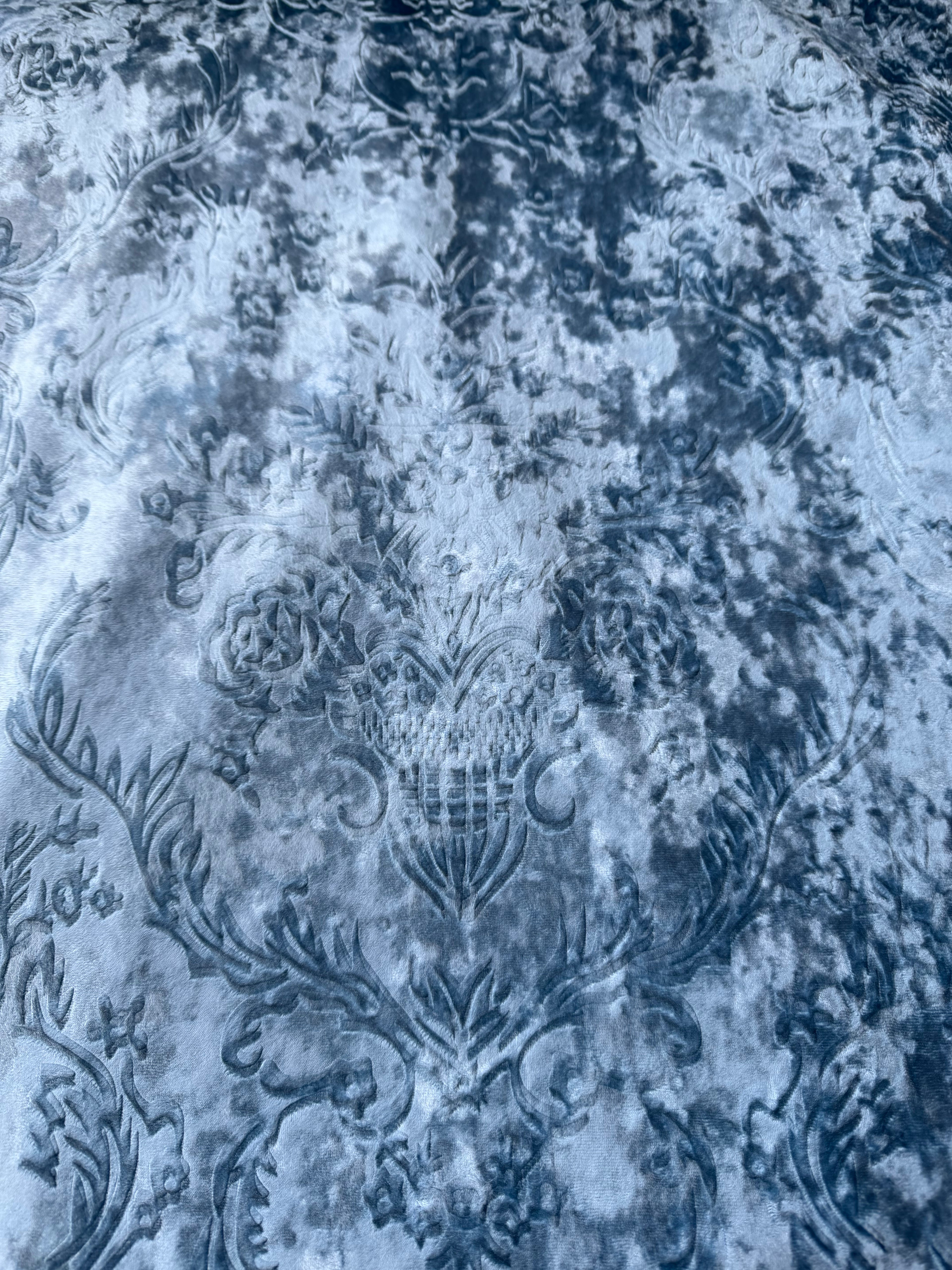 Damascato Jacquard Barocco Velluto Operato Celeste Polvere Doppia Altezza