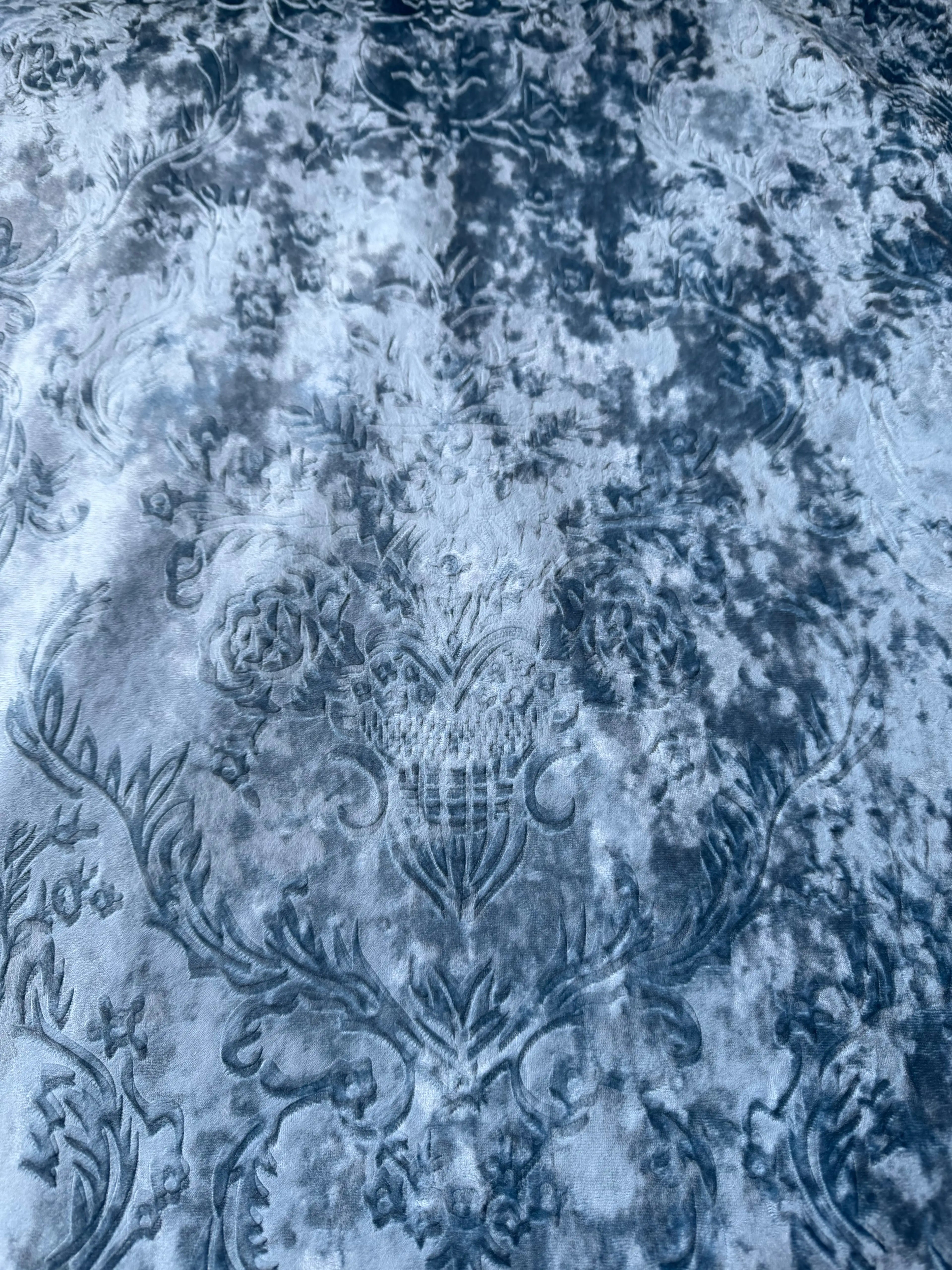 Scampolo Damascato Jacquard Barocco Velluto Operato Celeste Polvere 0,60x2,80