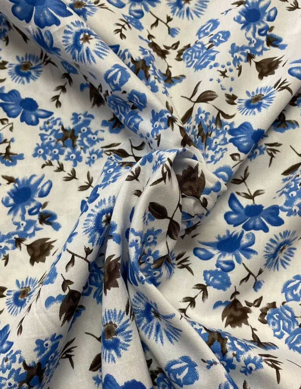 Tessuto Cotone Floreale Celeste 150h