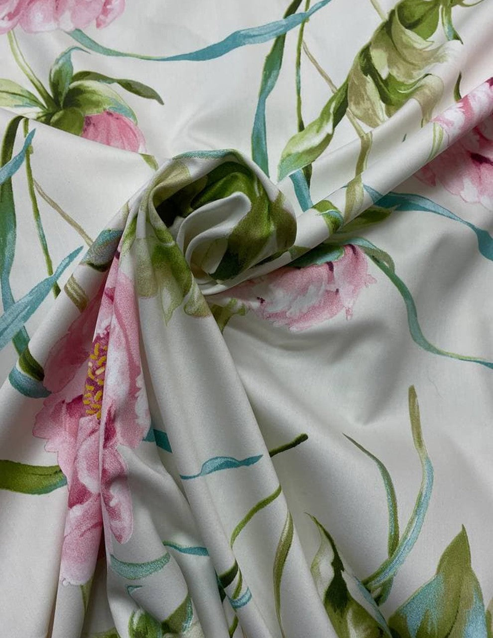Tessuto Rasatello Cotone Floreale Rosa 280H SOTTOPREZZO