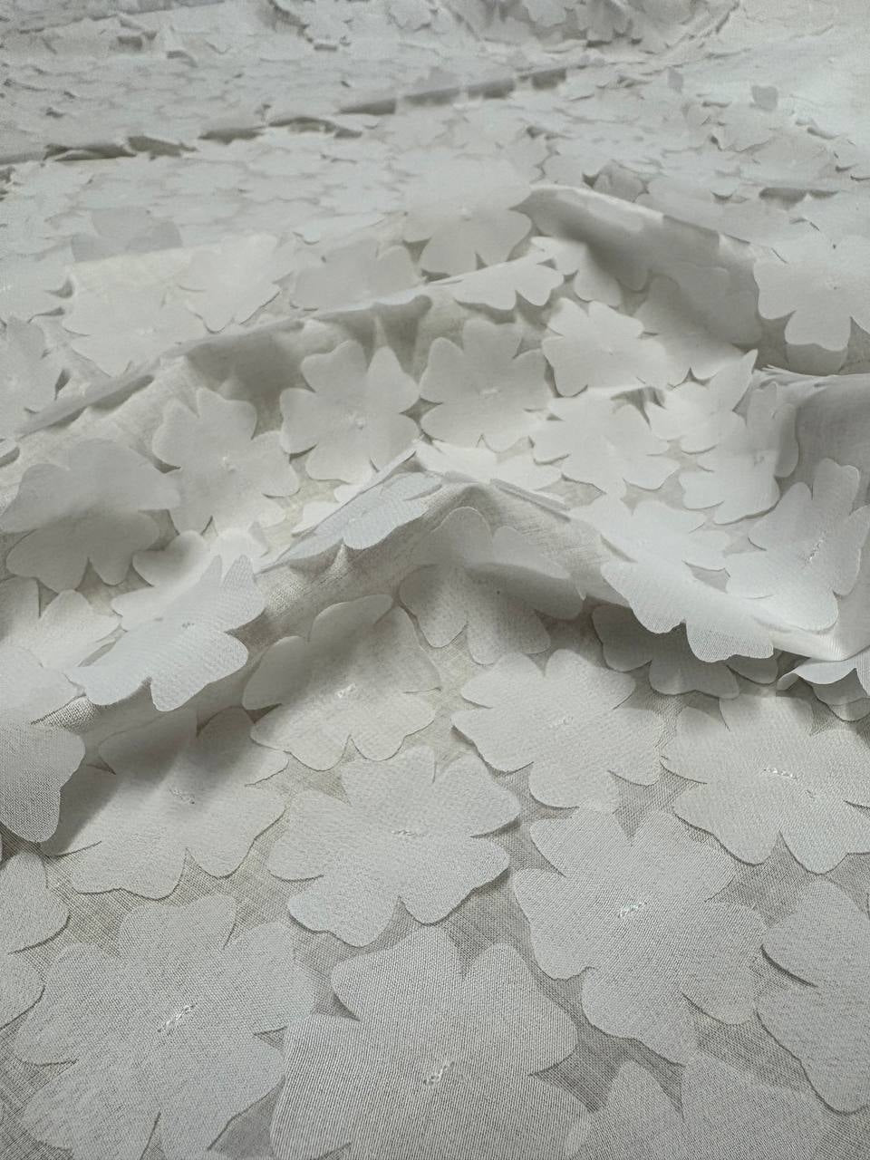Mussola Fiorellino Floreale 3D Bianco
