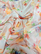 Chiffon Seta Floreale Rosato - WorldTessuti