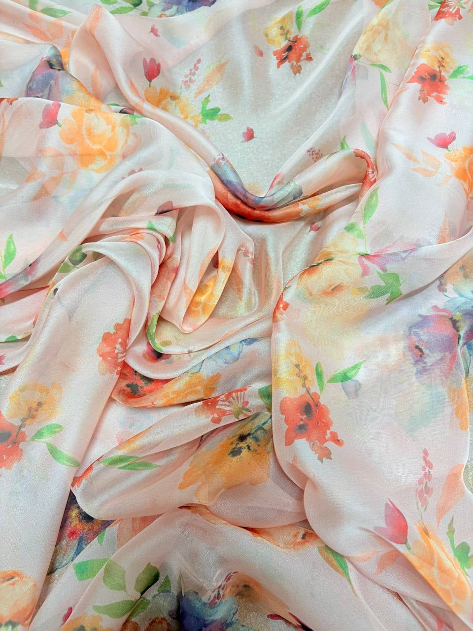 Chiffon Seta Floreale Rosato