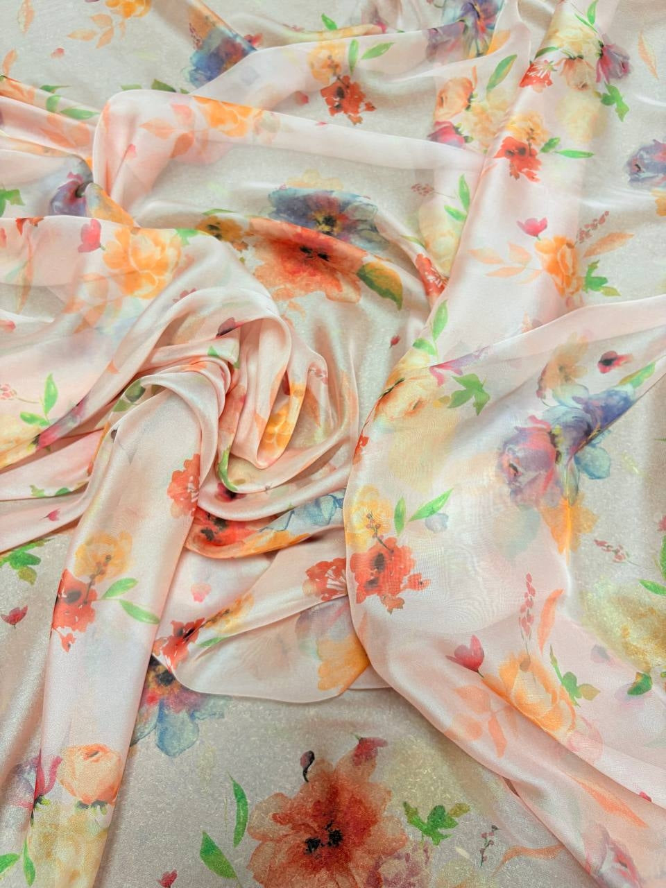 Chiffon Seta Floreale Rosato