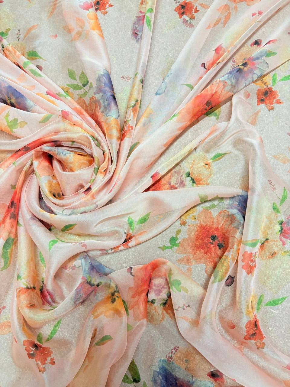 Chiffon Seta Floreale Rosato