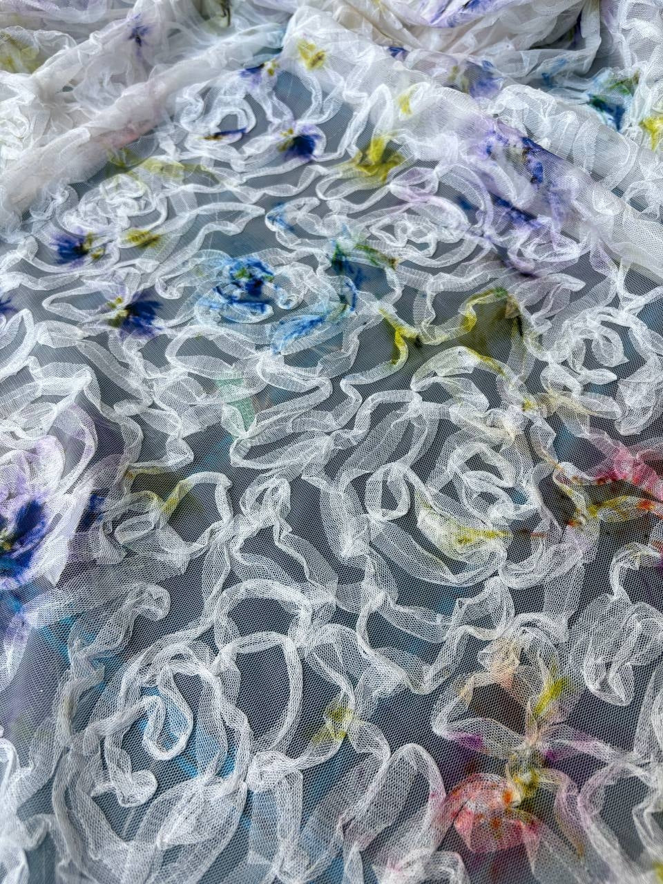 Organza Rose Floreale Rilievo Multicolor