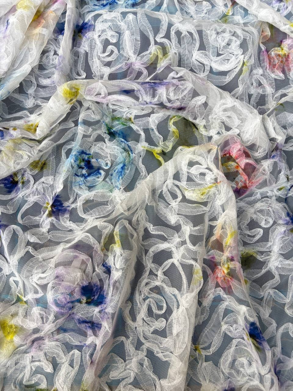 Organza Rose Floreale Rilievo Multicolor