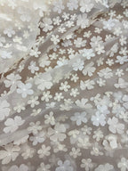 Organza Fiorellini 3D Rilievo Bianco Avorio - WorldTessuti