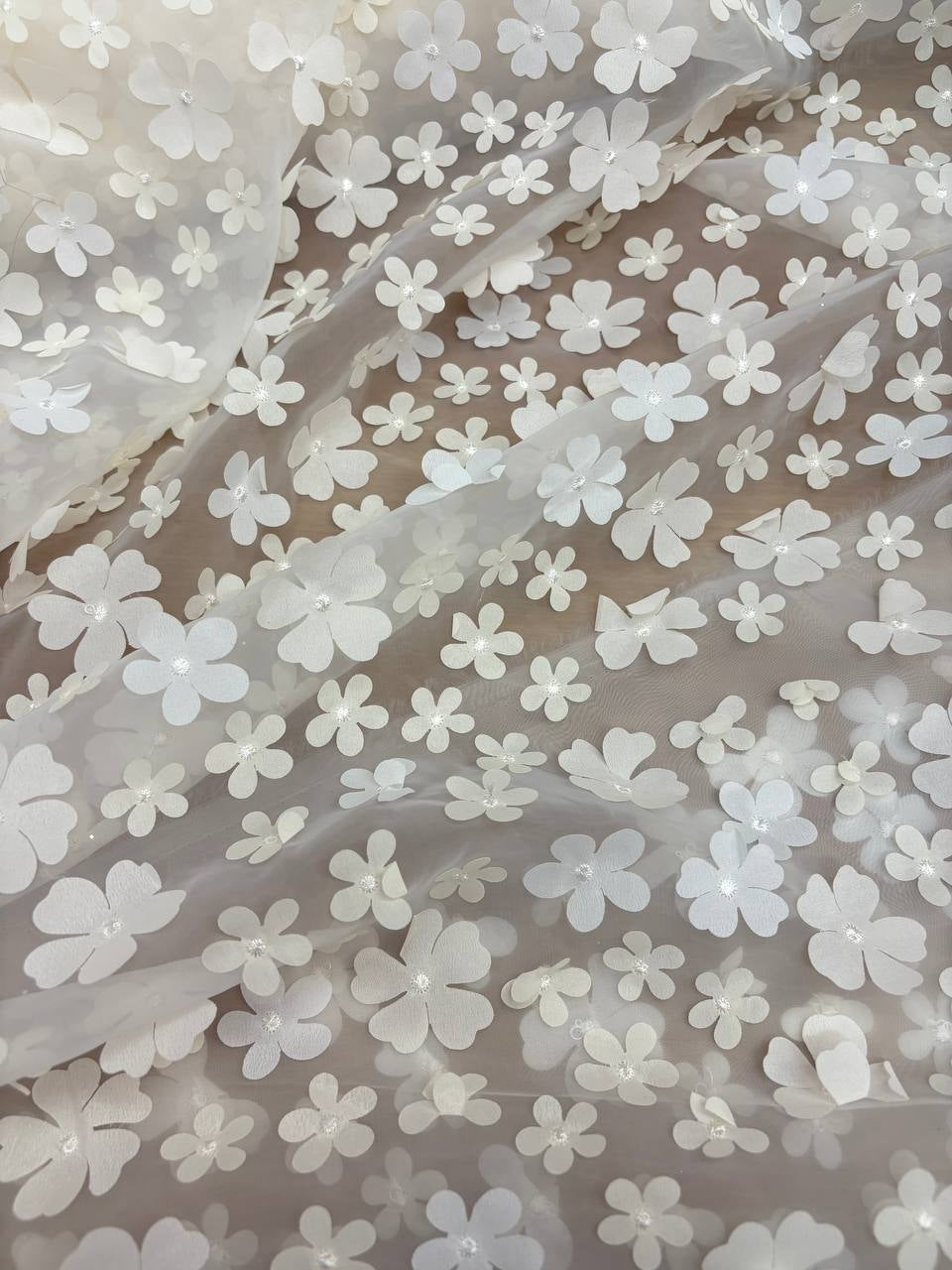 Organza Fiorellini 3D Rilievo Bianco Avorio