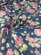 Satin Jeans Floreale - WorldTessuti