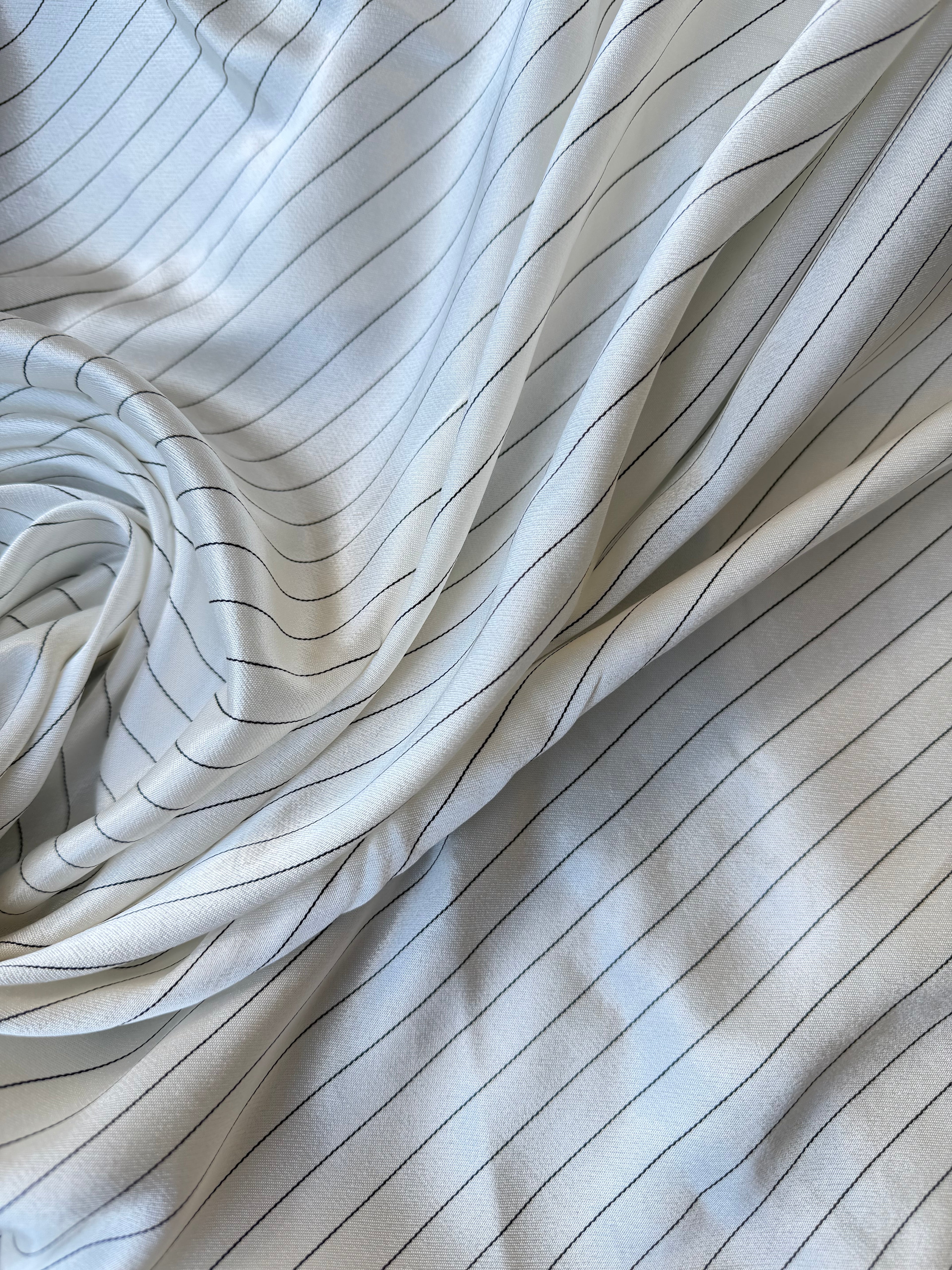 Tessuto Satin Gessato Bianco Nero