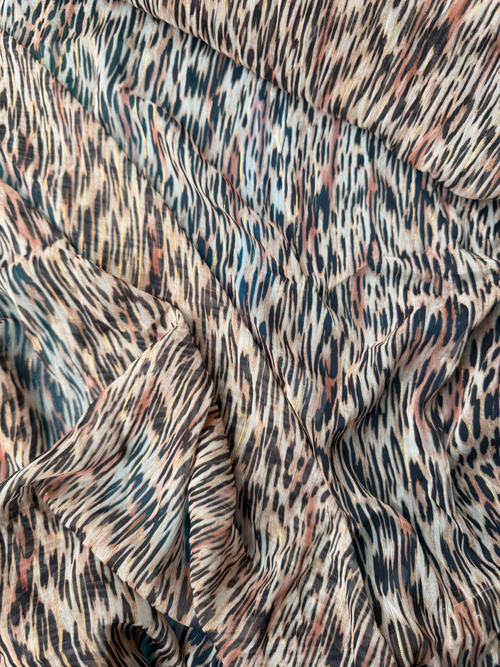 Leopard print chiffon with glitter thread 