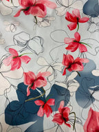 Broccato Floreale Celeste Rosso Santorini